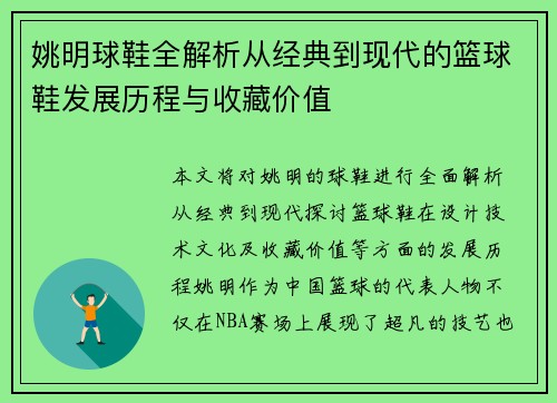 姚明球鞋全解析从经典到现代的篮球鞋发展历程与收藏价值